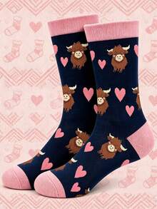 1 Pair Novelty Pattern Heart Highland Cow Socks Cartoon Style Unisex - Multicolor - View 3