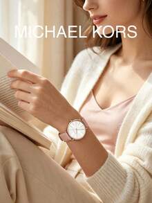 Michael Kors MK2741 Women's Quartz Watch 38mm Large Dial Rose Gold Nude Pink Leather Strap Rhinestone Index Commuter Wristwatch Gift - Pink - View 1