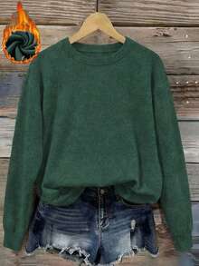 Women's Long-Sleeved Casual Top, Casual Vacation Plain-Collared Top - No Patterns, No Prints, Comfortable And Warm Knitted Imitation Sweater - Green - View 8
