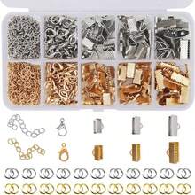 440Pcs DIY Jewelry Making Accessories Set, Lobster Clasps, Ribbon End Crimps, Open Jump Rings, Gold & Silver Plated, Handmade Craft Supplies - Multicolor - View 1