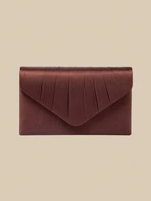 1pc Evening Clutch Bag, High-End Satin Fabric Envelope Style, With Flap Design, Suitable For Holidays, Vacation Season, Summer, Beach, Business Commute And Other Occasions, Multi-Functional Crossbody Bag, Casual Minimalist, Beach, Party, Vacation Essential - Coffee Brown - View 3