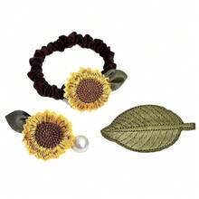 2pcs Sunflower Hair Ties & Hair Clips, Premium Hair Accessories For Women - Hair Tie + Hair Clip - View 5
