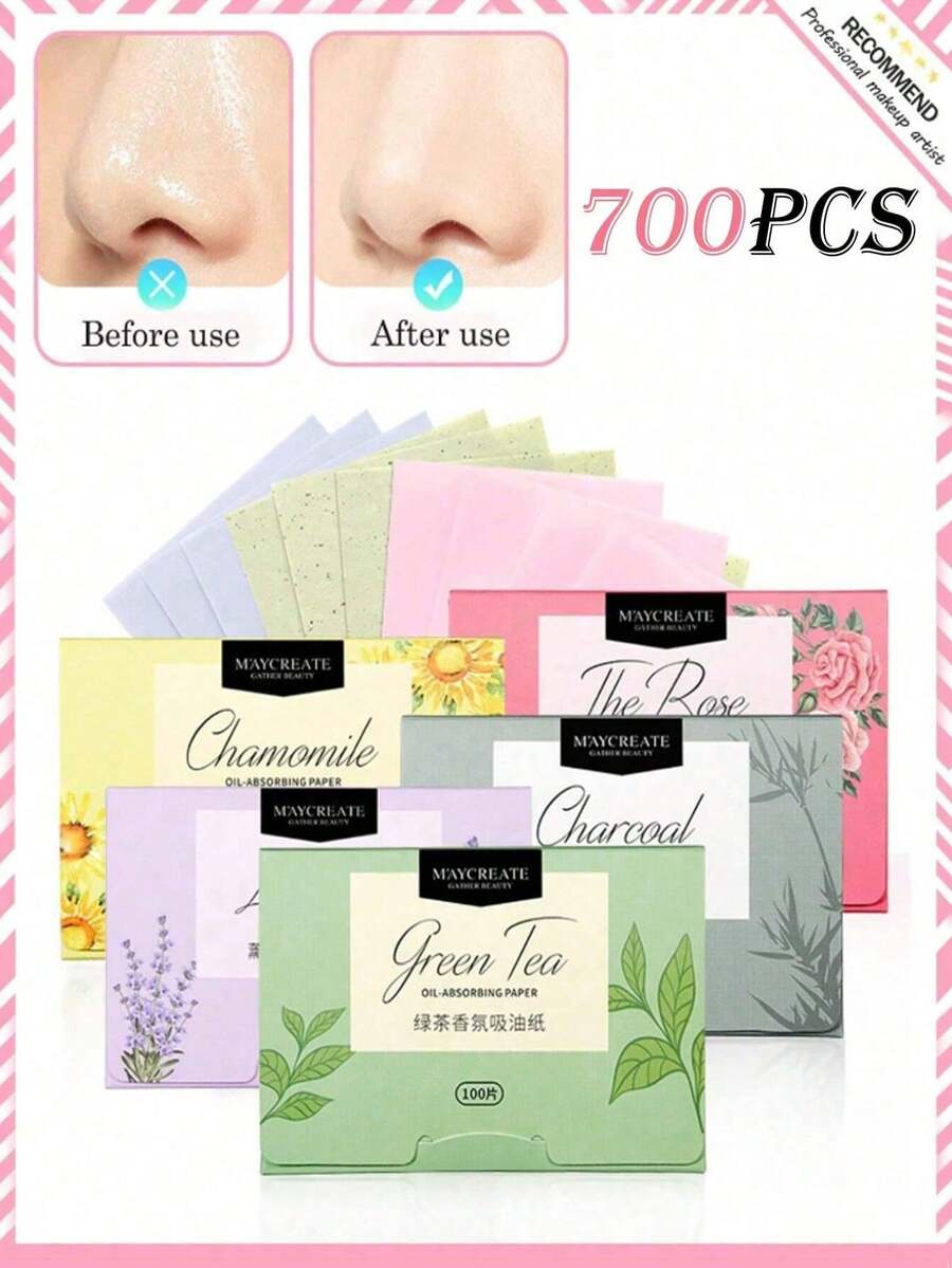 700pcs Facial Oil Blotting Sheets, Portable Oil Absorbing Paper, Oil Control, Suitable For Oily Skin, Makeup And Skincare, Applicable To All Skin Types, 700pcs/500pcs - Multicolor - View 1