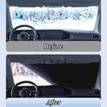 Car Windshield Snow Cover, Oxford Cloth Frost Ice Snow Sun Dust Protection Cover, Waterproof Windshield Cover With Rearview Mirror Pocket And Reflective Strip, Foldable Winter Car Front Window Half Cover Car Accessory - C'c - View 9
