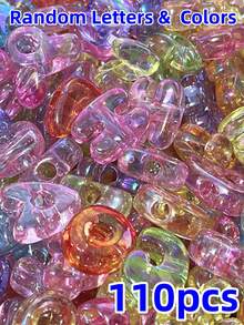 110pcs Mixed Random Rainbow Color UV Coated Acrylic Letter Beads, DIY Jewelry Making Bracelet Keychain Accessories - Multicolor - View 17