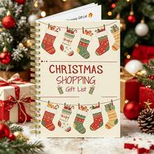 Shopping List Record 1pc Fun Colorful Socks Ornament, Christmas Shopping List Notebook, Gift Budget Planner, Expense Control Manual, Christmas Planning Pages, Workplace Christmas Gift, Personal Holiday Planner, Gold Spiral Binding, Smooth - Notebook - View 3
