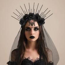 Upgraded One-Piece Molded Headband, European And American Halloween Vintage Gothic Queen Costume Accessory - Black - View 1