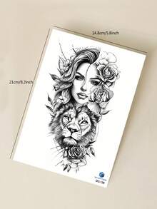 6PCS Black Creative Portrait Snake Lion Floral Pattern Party Gift DIY Holiday Gift Music Festival Temporary Waterproof Tattoo Stickers For Arm Shoulder Back Waist Abdomen Leg - Black - View 10