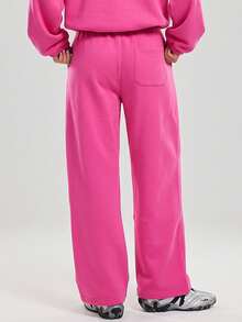 KyrLssu Women's Loose Wide Leg Sweatpants, Elastic Waist Drawstring Casual Long Pants With Pockets - Pink - View 3
