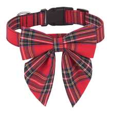 Festive Christmas Dog Collar With Bow Tie, Red Green Plaid Detachable Sailor Bow Dog Collar, Adjustable Durable Buckle Pet Collar For Dogs Xmas Holiday Party Costume Photo Props Daily Use - Multicolor - View 13