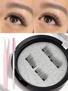 1 Pair Magnetic False Eyelashes, Half-Piece Design, No Glue Needed, Short Magnetic Lashes, Natural Cat Eye Effect, Reusable, Suitable For People With Droopy Eyelids, Suitable For Makeup Bloggers, Suitable For Weddings, Music Festivals And Other Occasions - Black - View 9
