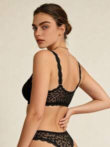 Lilivine 1 Set European And American Sexy Leopard Print Lace Patchwork Camisole & Thong Lingerie Set For Women - Black - View 4