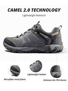 Men's Breathable Non-Slip Lightweight Low-Top Hiking Shoes, Suitable For Outdoor Trekking, Hiking And Walking - Grey - View 5