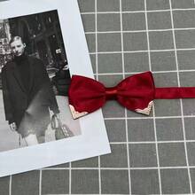 1pc Men's Burgundy & Black Bow Tie, Suitable For Business, Party, Hosting, Daily Wear, Street Style, Gentleman - Multicolor - View 3