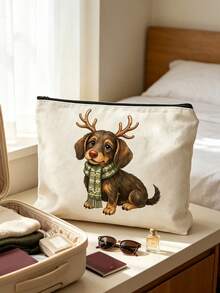 Cosmetic Bag With 2D Dachshund Print, Reusable Makeup Organizer, Lightweight Toiletry And Cosmetics Pouch, Zippered Makeup Bag, Lightweight Coin Purse - Multicolor - View 4