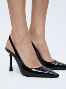 Women's Black Pointed Toe Slingback High Heel Pumps, Stiletto Heel, Formal Dress Shoes For Office, Dating And Party - Black - View 6