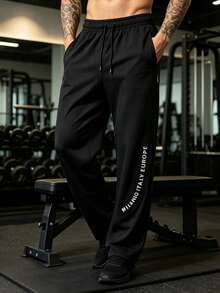 Men's Outdoor Sports Long Pants, Straight Leg Loose Fit Printed Pants For Mountain And Forest Activities - Black - View 1