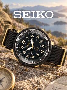 Men's SEIKO Prospex Solar Watch, Black Nylon NATO Strap, Matte Black Case, Countdown Bezel 200M Water Resistant Outdoor Field Solar Powered Wristwatch - Black - View 5