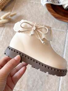 1 Pair Girls' New Lace Decor Comfortable Versatile Sweet Cute Non-Slip Short Boots - Beige - View 6