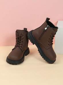 Autumn/Winter New Kids All-Match Short Boots, Solid Color Minimalist Design, Side Zipper For Easy On/Off, Thick Sole Anti-Slip, Versatile For Daily School And Outings, Kids Boots - Brown - View 5