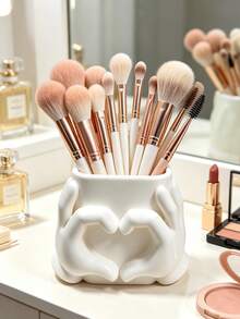 Cute Heart Hand Shaped Toothbrush Holder, Multipurpose Bathroom Counter Storage Organizer, Toothpaste Razor Comb Storage Cup, Aesthetic Bathroom Vanity Decor, Home Table Decor Gift - Multicolor - View 11