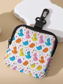 1pc Cartoon Dinosaur Print Mini Coin Purse, Zipper Closure Small Pouch With Swivel Hook For Earphones Coins Keys Small Items, Can Hang On Backpack - Multicolor - View 3