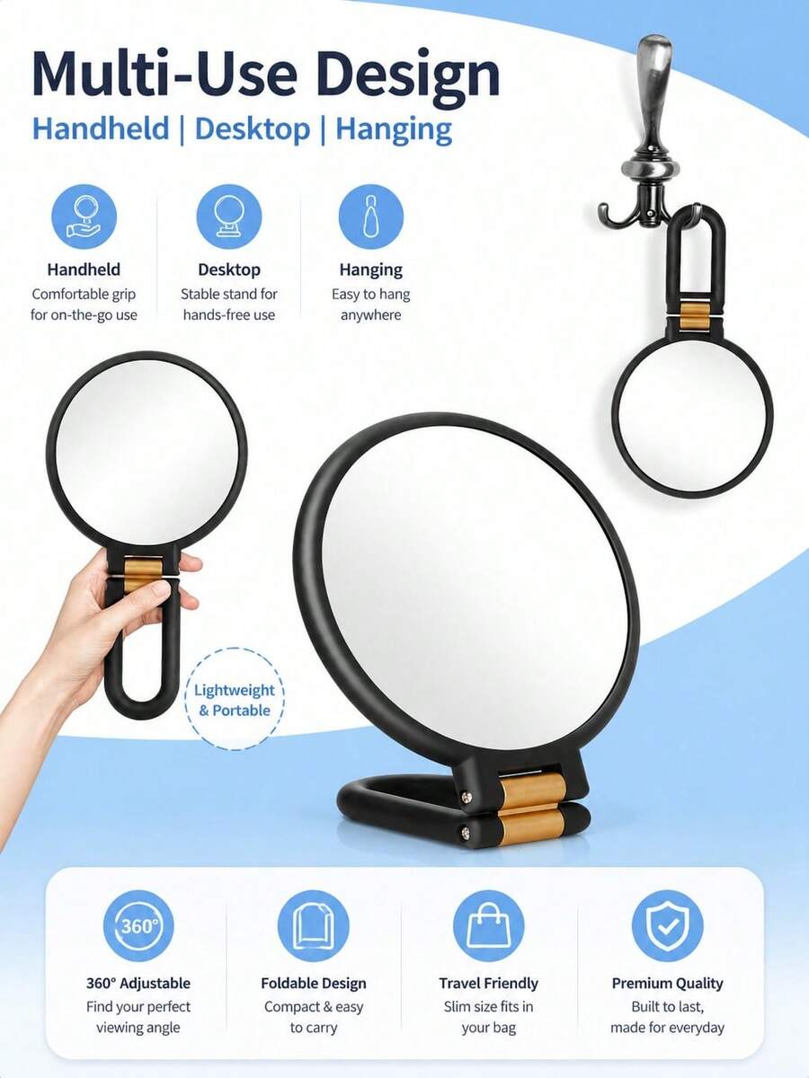 80x Magnifying Mirror, Travel Hand Mirror With Handle-Double-Sided Handheld Mirror, 360° Rotating Handle, Foldable And Portable, Suitable For Travel, Eyebrow Trimming, Best Gift Handheld Mirror, Birthday, Back To School Supplies - Multicolor - View 1