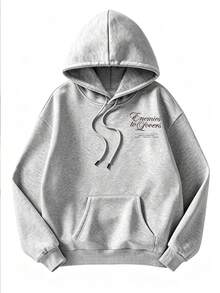 Women's Loose Grey Sweatshirt With Drawstring, Long Sleeve Knit Sweatshirt, Autumn Street Style - Grey - View 11