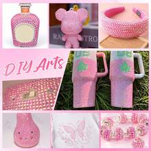 24-Grid Pink Iridescent Flat-Back Resin Rhinestone Set, Assorted Size Round Rhinestones, With Dotting Pen, Tweezers, Dotting Tray, DIY Handmade Rhinestone Accessories, Water Bottle, Phone Case Modification, Bling Shiny Decoration, Handmade Jewelry Rhinestone Material Kit - Baby Pink - View 2