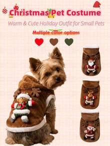 Christmas Pet Clothing, Warm Fleece Dog Vest, 3D Pattern, Cute Holiday Outfit, Suitable For Small Dogs And Cats, Christmas Party Pet Clothes - Camel - View 7