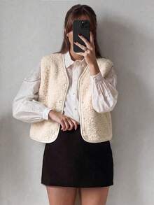 Women's Solid Color Casual Versatile Daily Wear Vest Jacket - Apricot - View 2