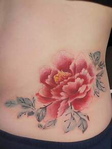 1pc Temporary Tattoo Sticker, Red Peony Flower Pattern, Realistic Tattoo Design, Suitable For Daily Wear, Bachelorette Party Favors, Music Festivals, Games, Graduation Gifts, Lasts 3-5 Days - Multicolor - View 1