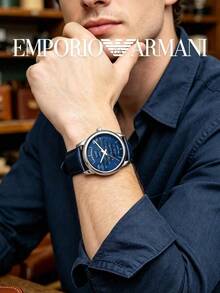 Armani Jam Tangan Mekanik Otomatis Pria, Casing Baja Perak, Dial Biru Berongga, Tali Kulit Biru Tua, Cocok untuk Pesta dan Perayaan Malam Hari - Satu-Ukuran - View 2