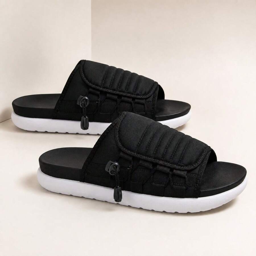 Chinelo Slide Masculino Ajustável Acolchoado Preto Solado Branco