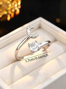 1pc 26-Letter Open Design Copper Zirconia Decorated Ring, Minimalist Style Versatile Index Finger Accessory For Women - Open Ring - View 5