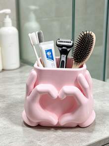 Cute Heart Hand Shaped Toothbrush Holder, Multipurpose Bathroom Counter Storage Organizer, Toothpaste Razor Comb Storage Cup, Aesthetic Bathroom Vanity Decor, Home Table Decor Gift - Multicolor - View 14