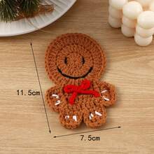 1pc Christmas Crochet Coasters Set, Handmade Knitted Santa Gingerbread Man Snowflake Cup Mat, Cute Heat Resistant Drink Coasters, Xmas Holiday Table Decor For Home Kitchen Party - Coaster - View 6