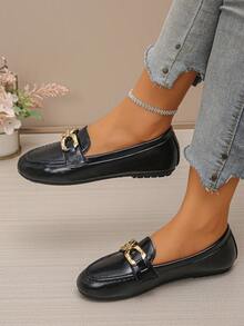 2026 New Gold Buckle Elegant Slip-On Loafers Lightweight Comfortable Versatile Rubber Flat Shoes Black - Black - View 3