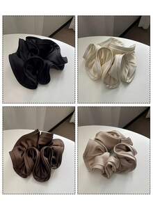 3pcs Solid Color Retro Oversized Woven Headbands, Premium Satin Fabric, Suitable For Ponytail Hairstyles, Back To School Season - Multicolor - View 4