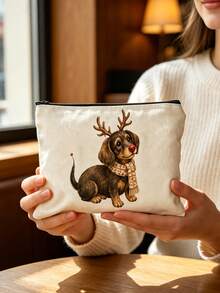 Cosmetic Bag With 2D Dachshund Print, Reusable Makeup Organizer, Lightweight Toiletry And Cosmetics Pouch, Zippered Makeup Bag, Lightweight Coin Purse - Multicolor - View 2