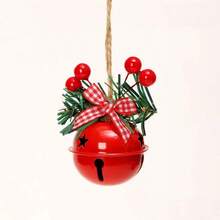 1pc Christmas Bell Ornament, Christmas Tree Hanging Decoration With Pine Needles, Berries, Bow And Rope, Vintage Metal Bell Pendant, Suitable For Holiday Party, Gift Box, Door Handle Decoration - Multi-color - View 14
