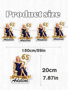 8/16/24pc Custom Photo & Text Birthday Cutout Banner, Personalized Name Age Face Photo Garland, Milestone 65th Birthday Party Decor, Custom Face Cutout Birthday Banner - Gold - View 6