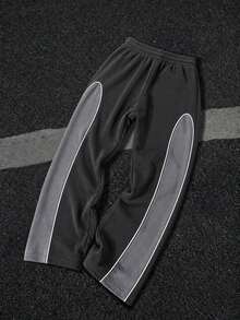 Zrgoth Men's Drawstring Waist Colorblock Casual Everyday Travel Long Pants - Grey - View 3