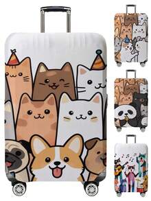 Cat Print Luggage Cover, Fits 18-32 Inch Suitcases. Stretchable, Scratch-Proof & Dustproof, Stylish Decoration For Luggage. - Multicolor - View 1