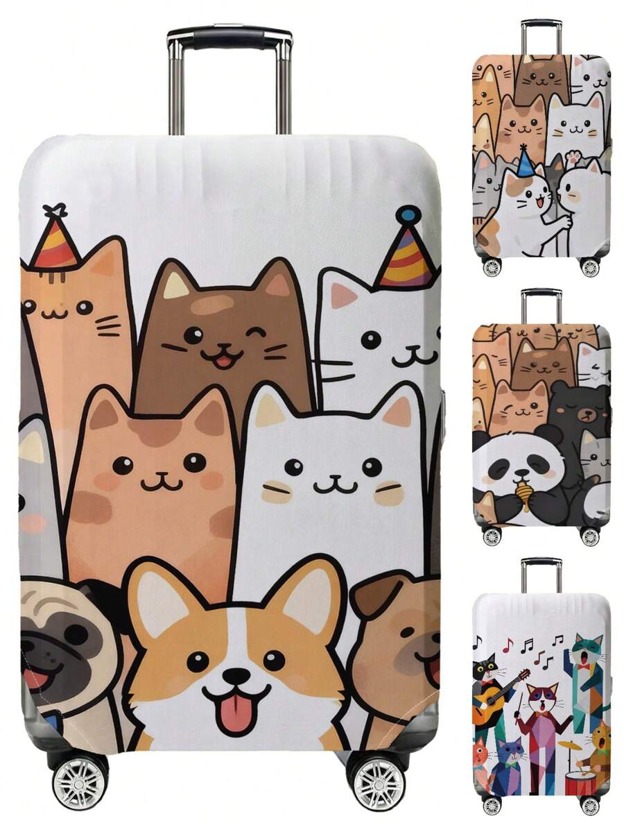 Cat Print Luggage Cover, Fits 18-32 Inch Suitcases. Stretchable, Scratch-Proof & Dustproof, Stylish Decoration For Luggage. - Multicolor - View 1
