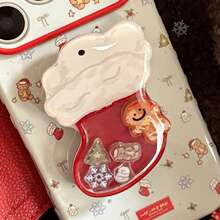 Christmas Stocking Shaker Phone Grip Holder, Cute Gingerbread Man Christmas Tree Phone Socket Stand, Aesthetic Kawaii Holiday Phone Back Decor Accessory - Multicolor - View 6