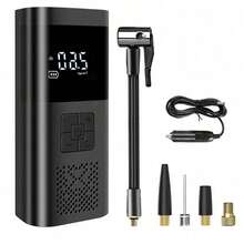 SOKANY Portable Smart Air Pump, 20s Fast Inflation, Digital Pressure Gauge And LED Display, Built-In 3 Lighting Modes, Switchable Pressure Units. Suitable For Car, Bicycle, Motorcycle And Ball. Emergency And Outdoor Air Pump. - Black - View 2