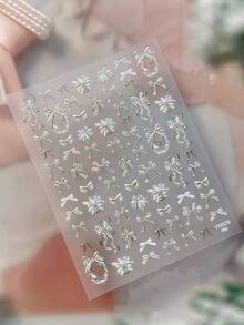 1 Sheet Christmas Nail Stickers, Gold Foil Bow & Snowflake Design, Self-Adhesive Nail Art Decorations For Winter - Multicolor - View 11