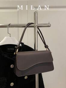 Fashion Solid Color Asymmetrical Flap Vintage Minimalist Elegant Shoulder Bag - Coffee - View 1