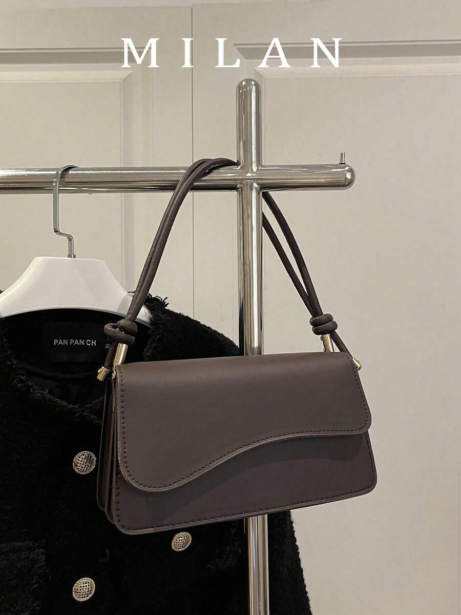Fashion Solid Color Asymmetrical Flap Vintage Minimalist Elegant Shoulder Bag - Coffee - View 1